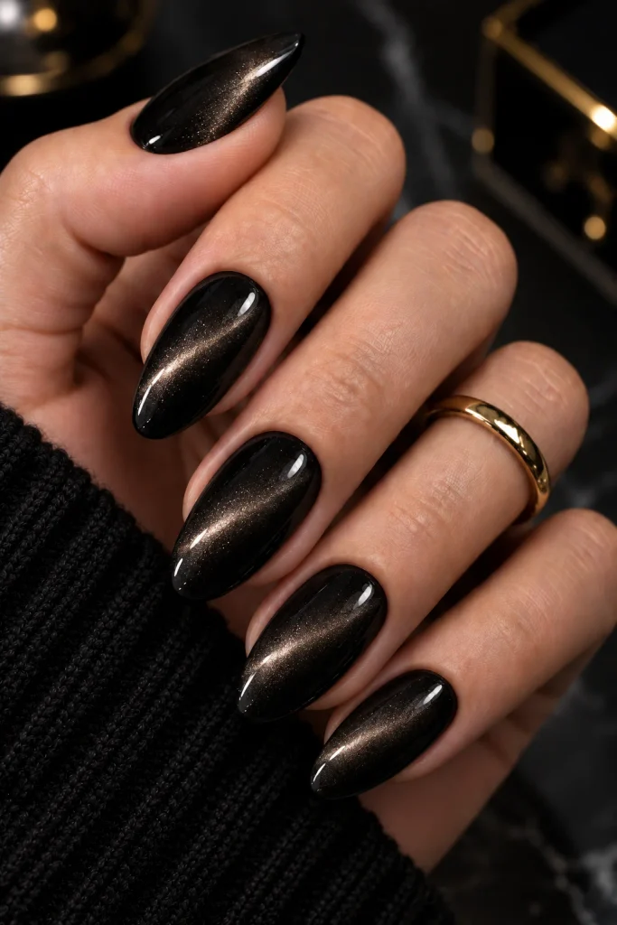 Black Cat-Eye Gel Nails
Dark Feminine Nails
