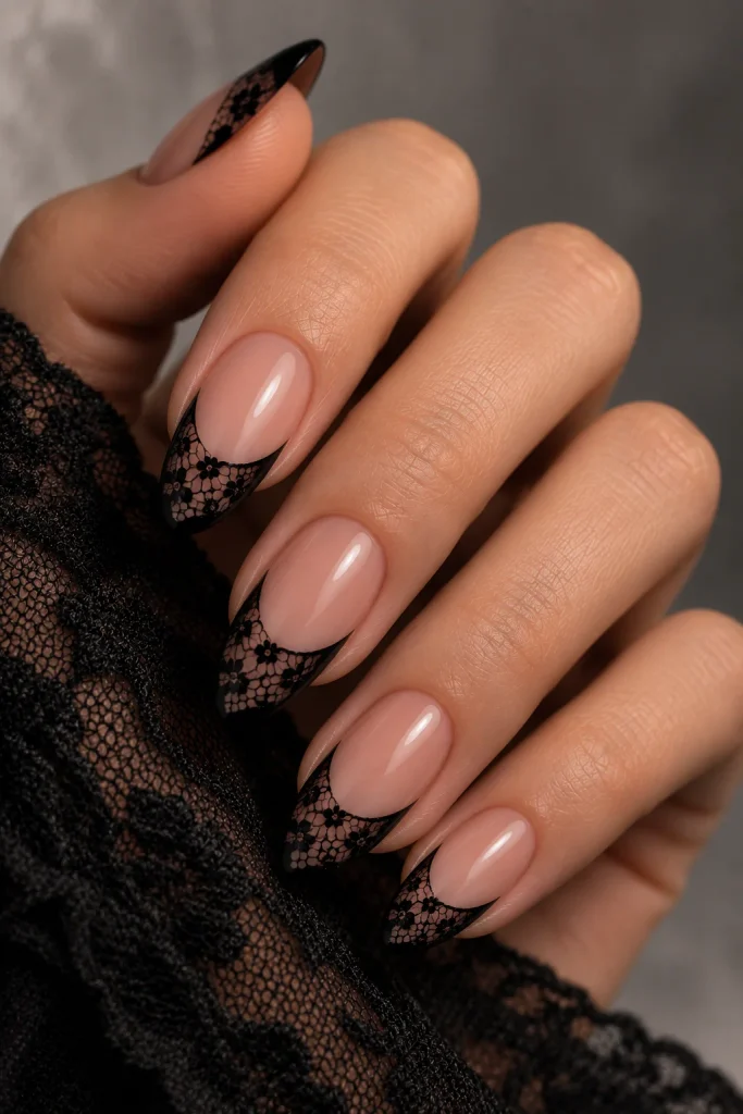  Black Lace French Tips