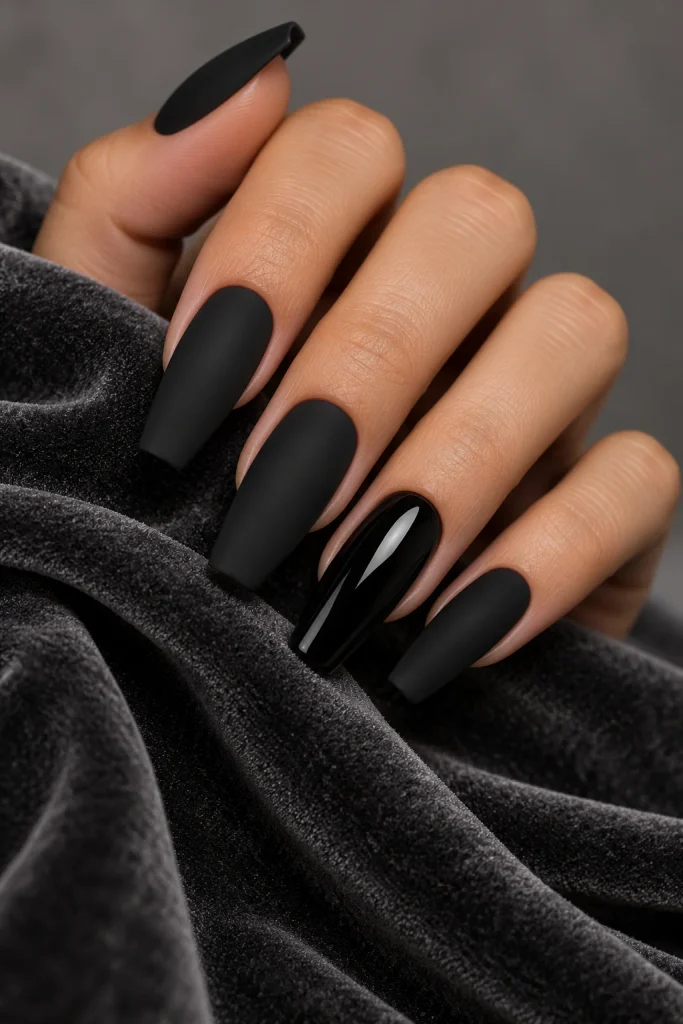 Black Matte Coffin Nails