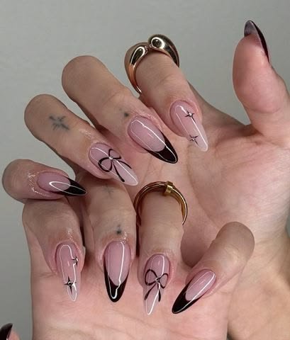 Black and Pink Baddie Nails
