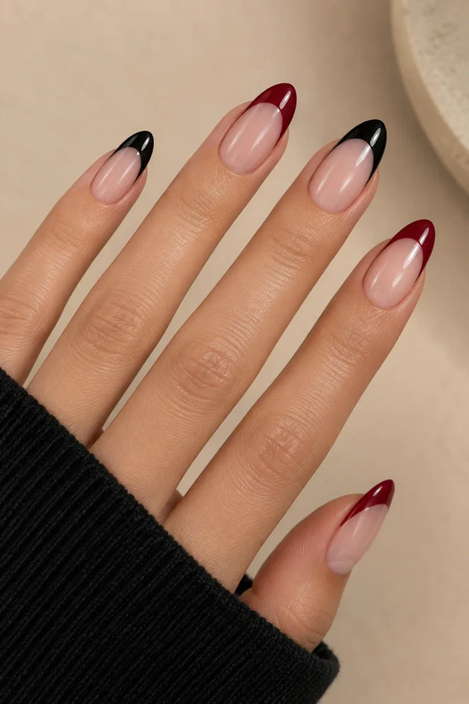  Black and Red French Tips