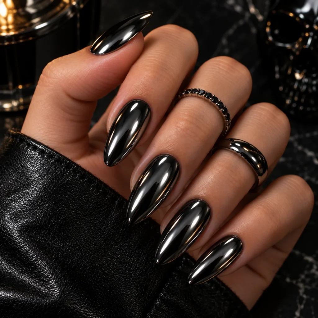Blackened Chrome Halloween Nails