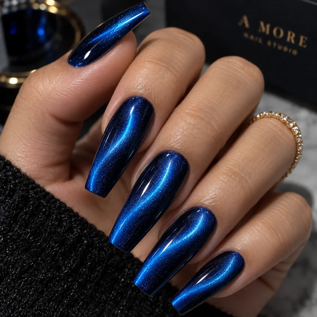 Blue Cat Eye Nails 