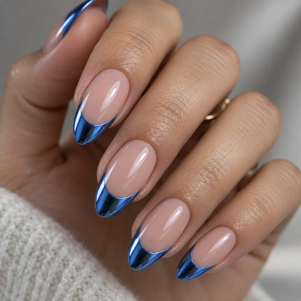 Blue Chrome French Tips 