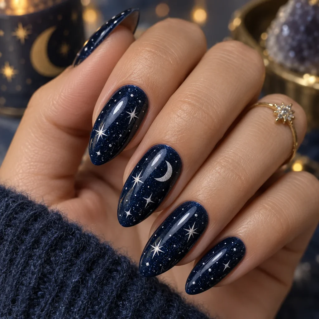  Blue Nails with Star Accents 