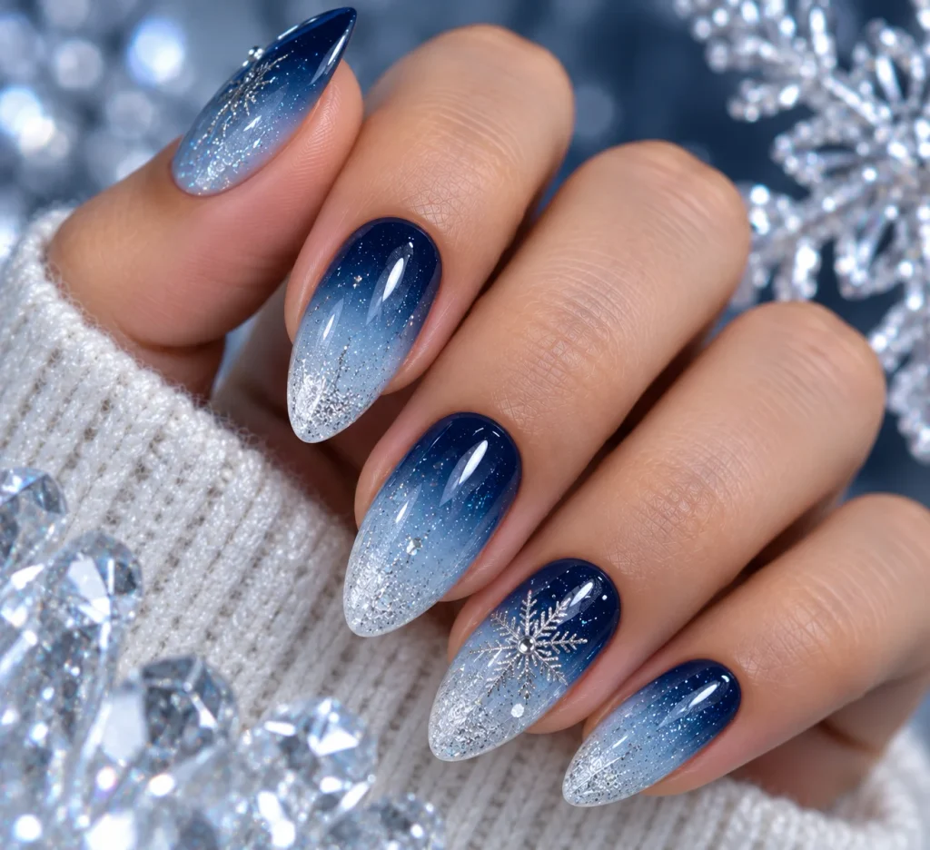 Blue Ombre Frozen Nails