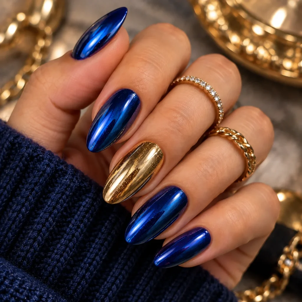 14. Blue and Gold Metallic Accent