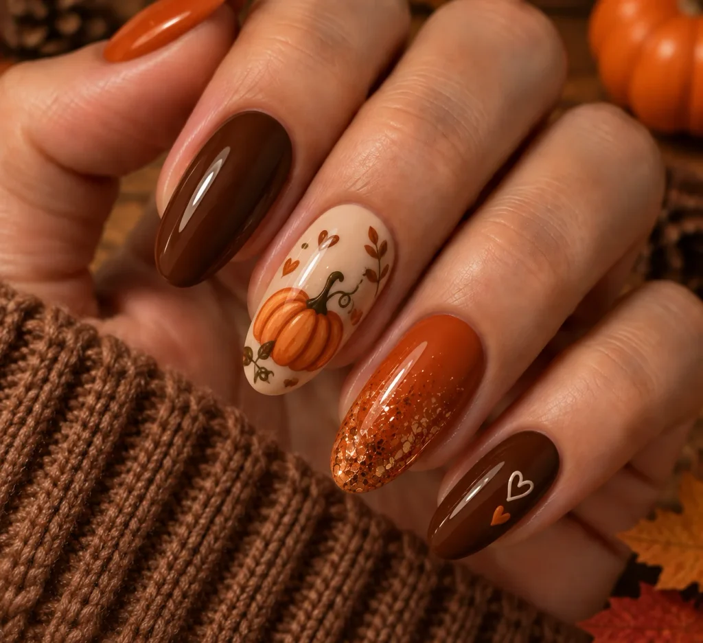 Brown and Pumpkin Nail Combo