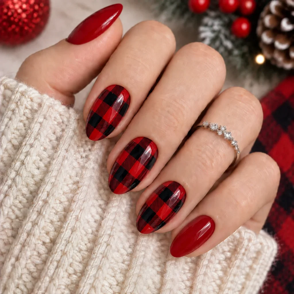 Buffalo Plaid Christmas Nails