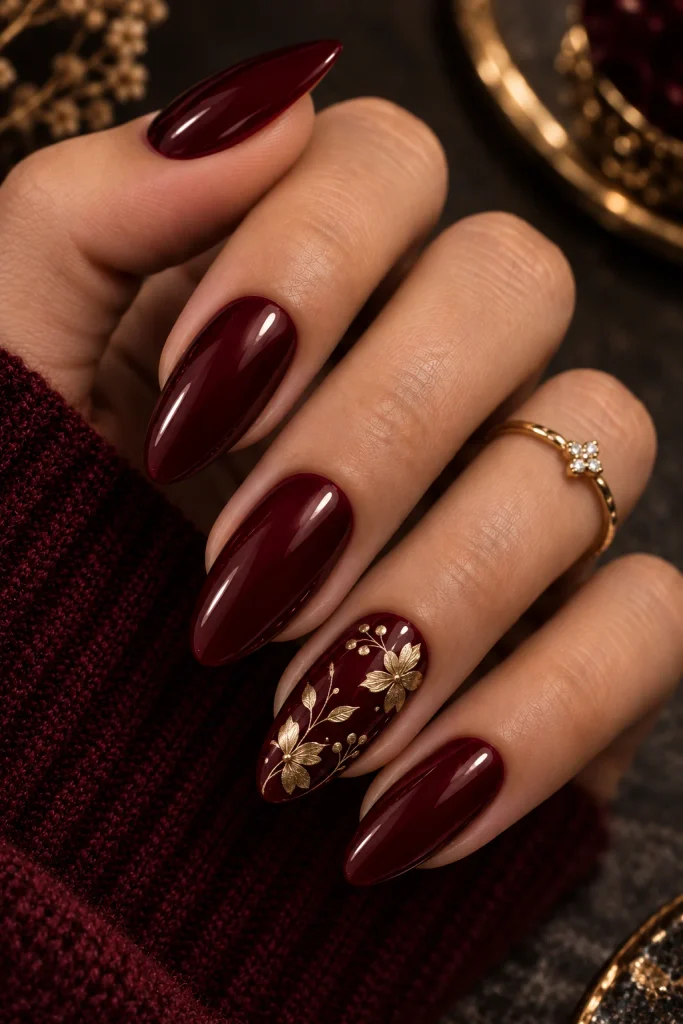  Burgundy Base with Gold Floral Accents
