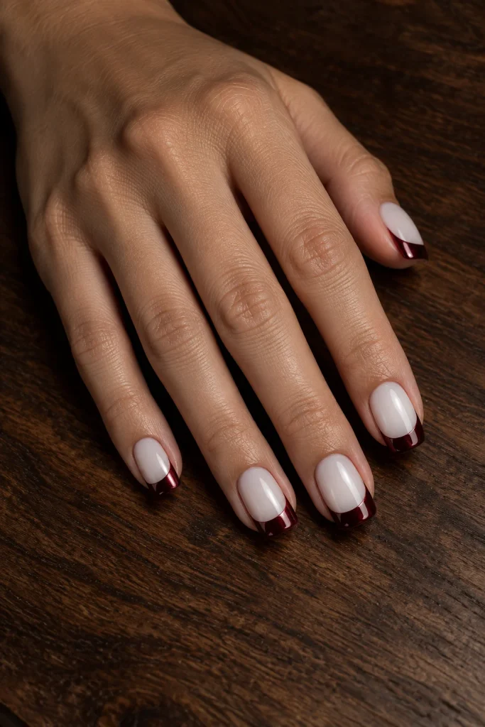 Burgundy Chrome French Tips 