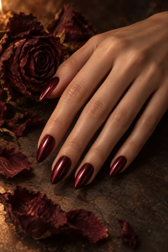 Burgundy Chrome Nails 