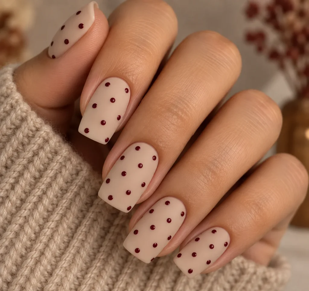 Burgundy Dots on Beige Base