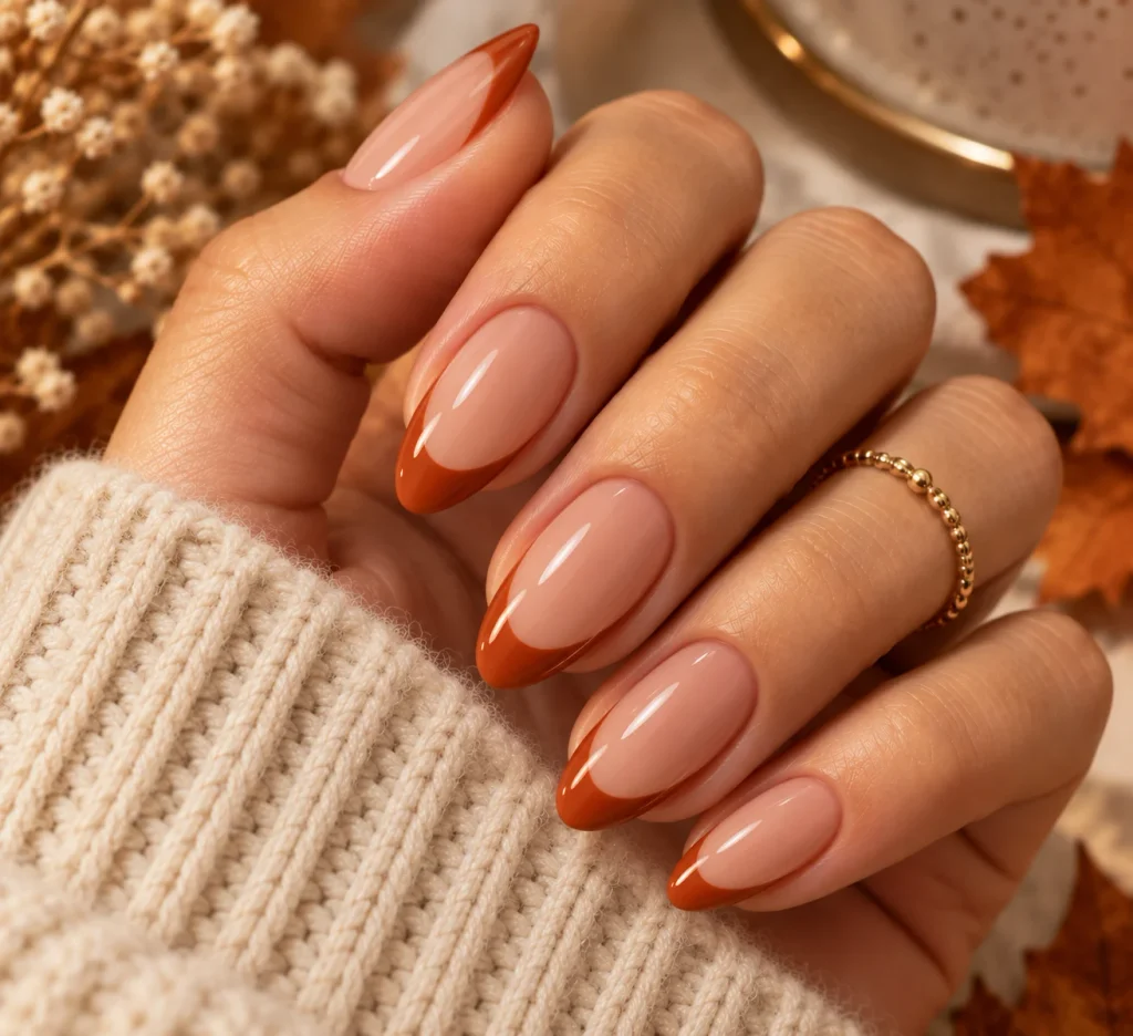  Burnt Orange French Tip Thanksgiving Nails