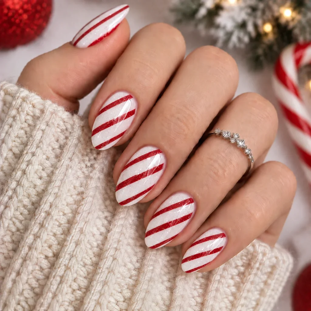 Candy Cane Stripes Christmas Nails