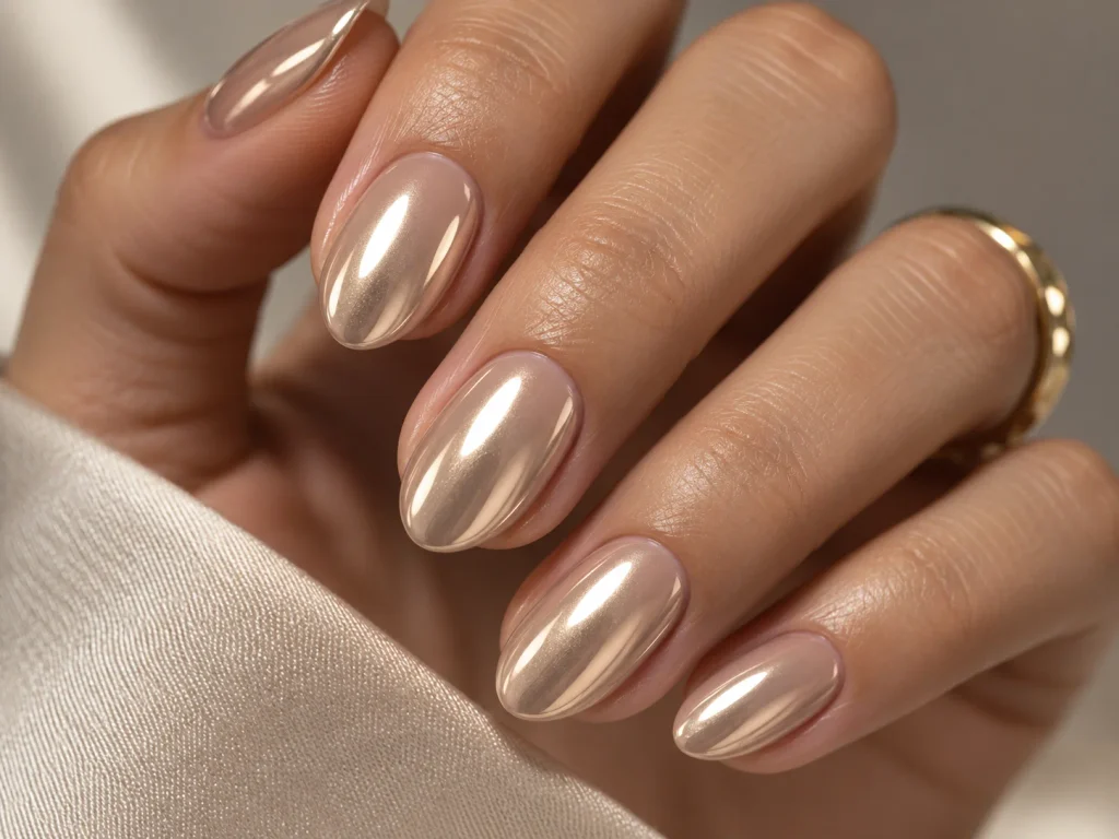 Champagne Chrome Thanksgiving Nails
