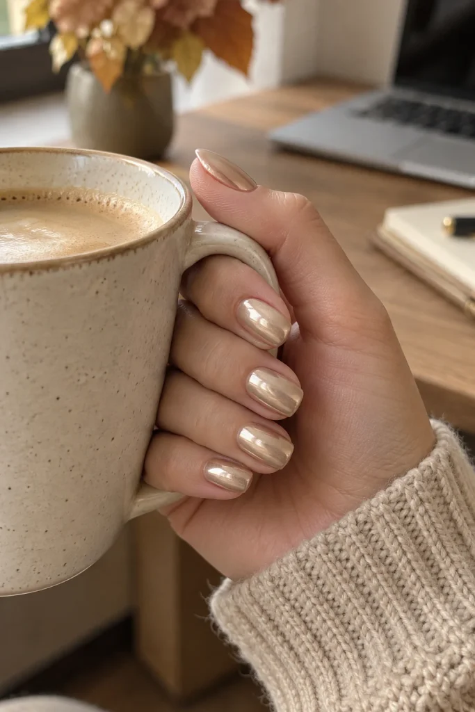 Champagne Chrome Nails 