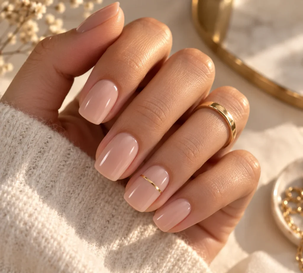 Single Line Gold Accent elegant nails