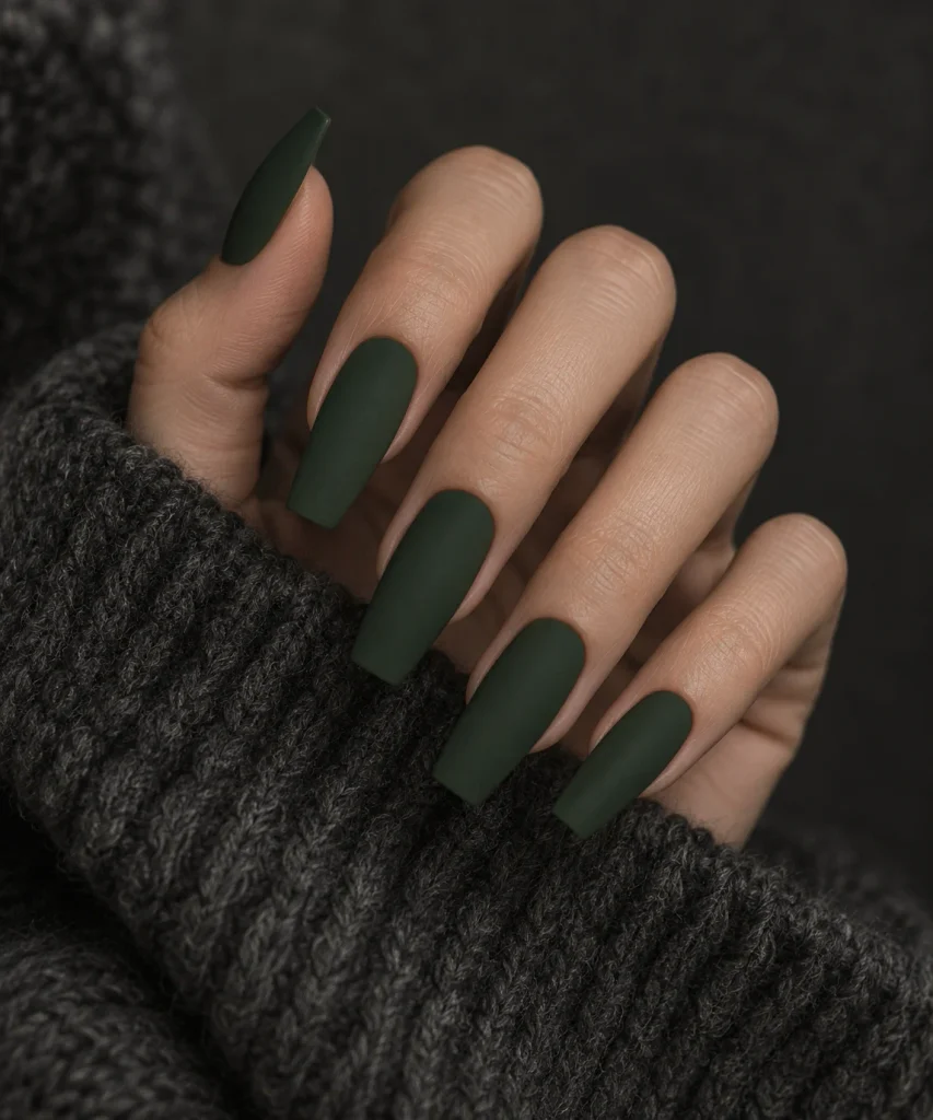  Hunter Green Matte Coffin Nails