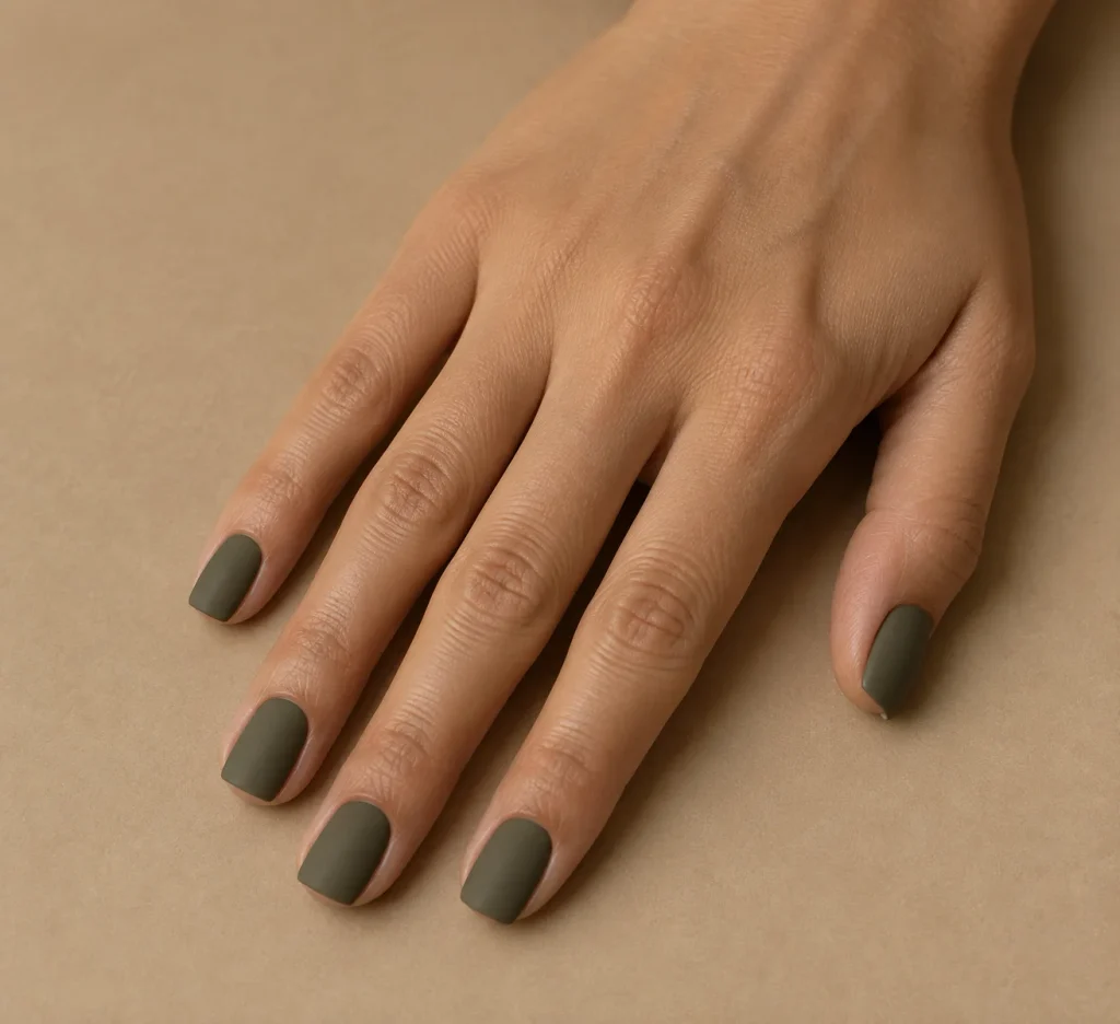 Khaki Green Square Nails 