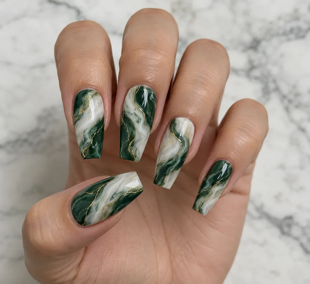  Green Marble Nails 