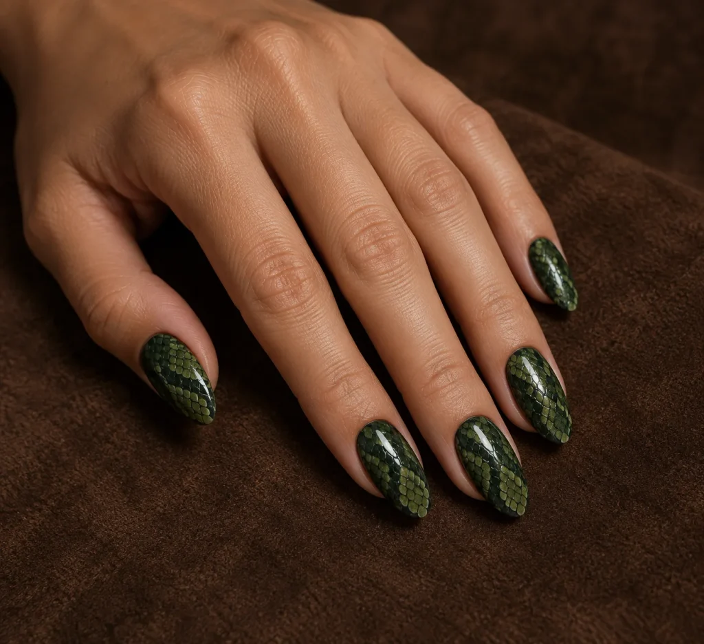 Green Snake Print Nails 