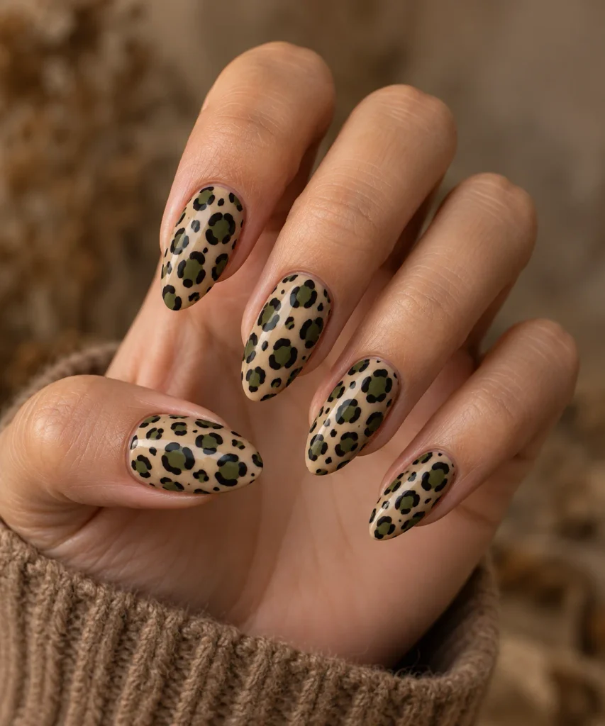 Green Leopard Print Nails 