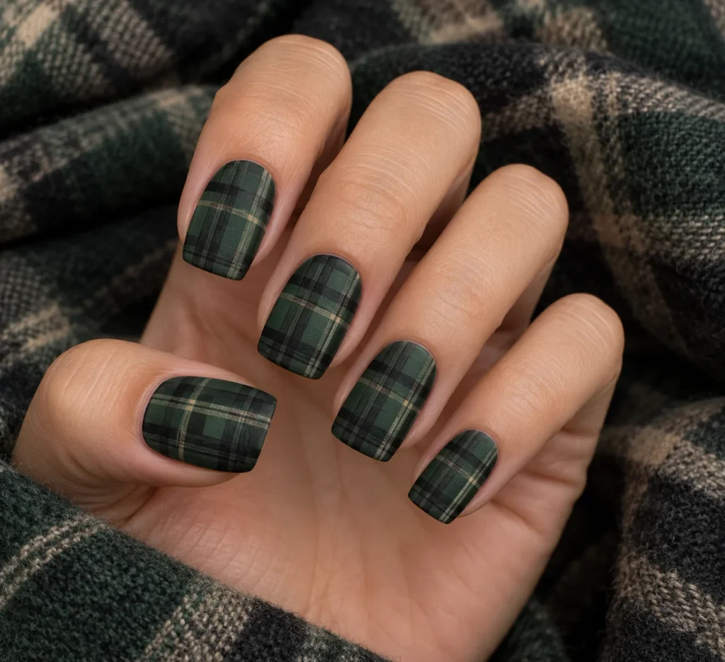 Green Plaid Nail Art 