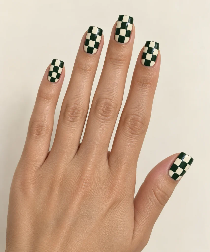 Green Checkerboard Nails 