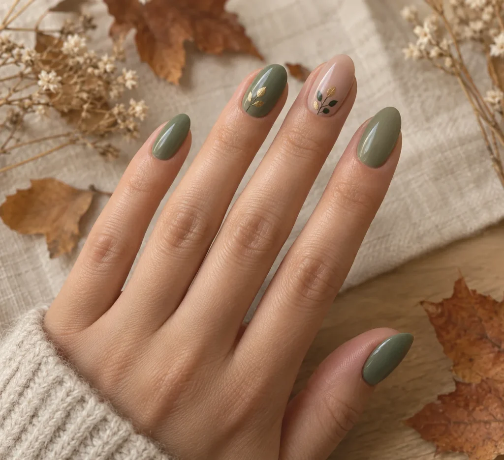 Green Leaf Nail Art 
