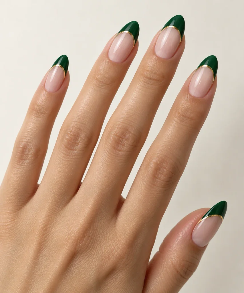  Green French Tip with Gold Line 