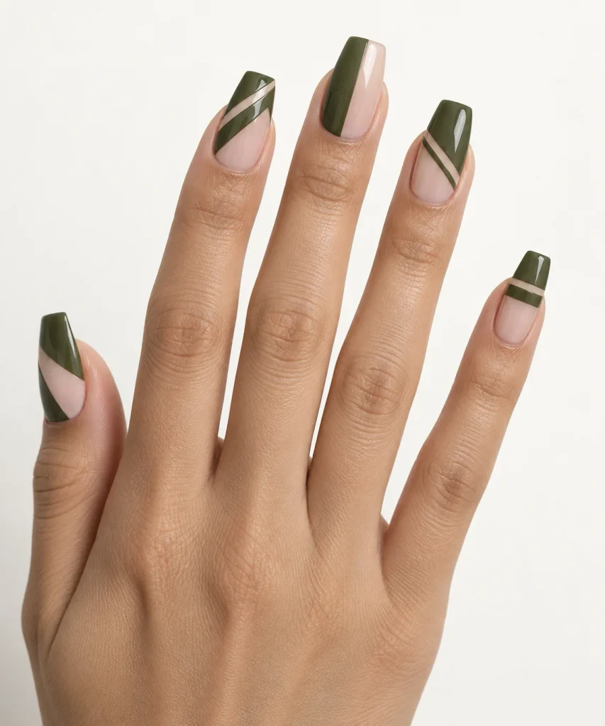  Olive Green Negative Space Nails