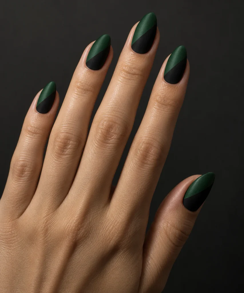 Green and Black Two-Tone Nails 