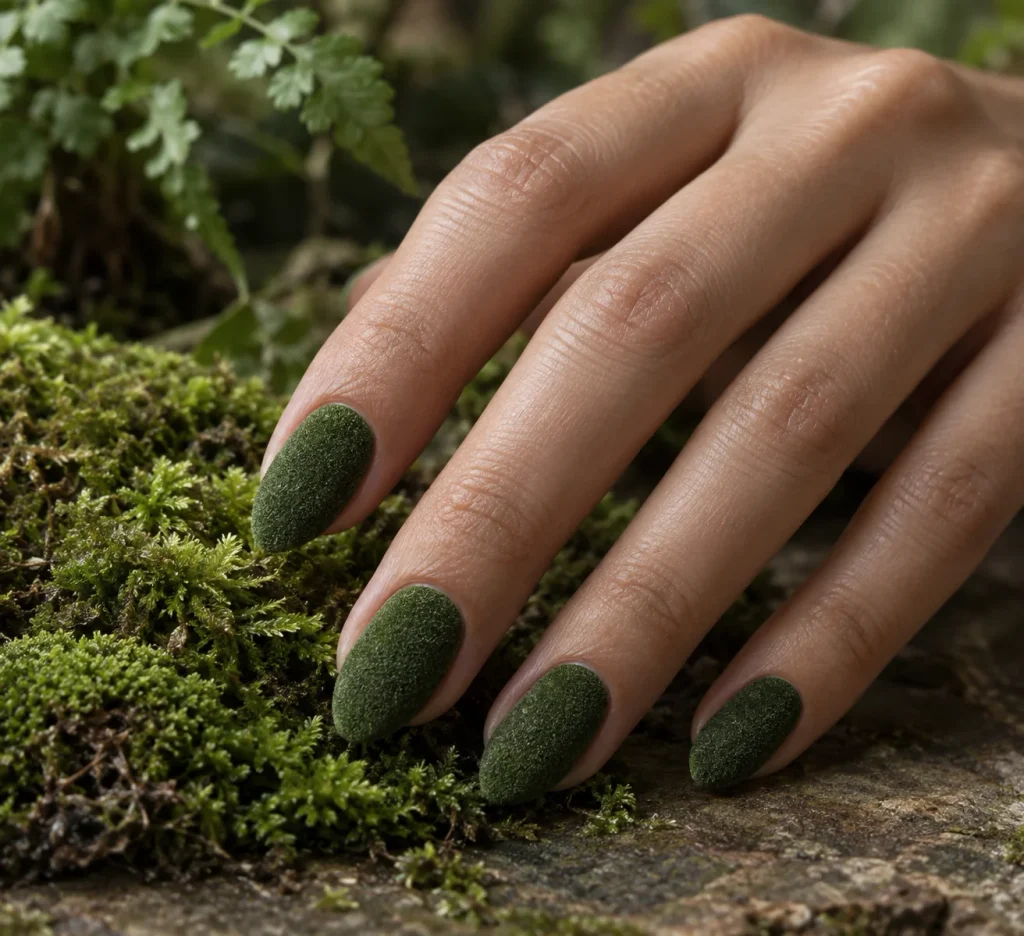 Moss Green Textured Nails