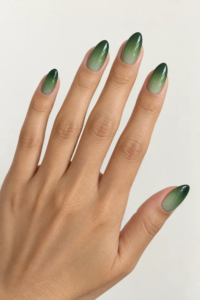 Dark Green Ombre Nails 