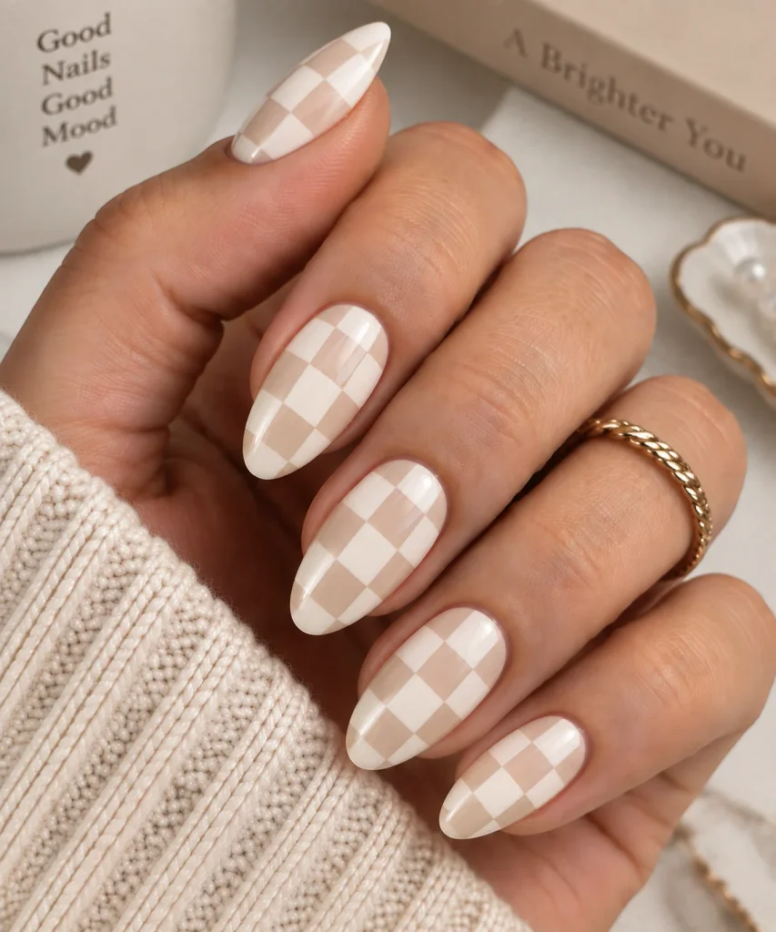  Checkerboard Vanilla Nails
