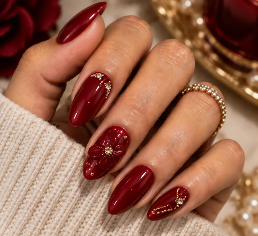 Cherry Red 3D Nail Art