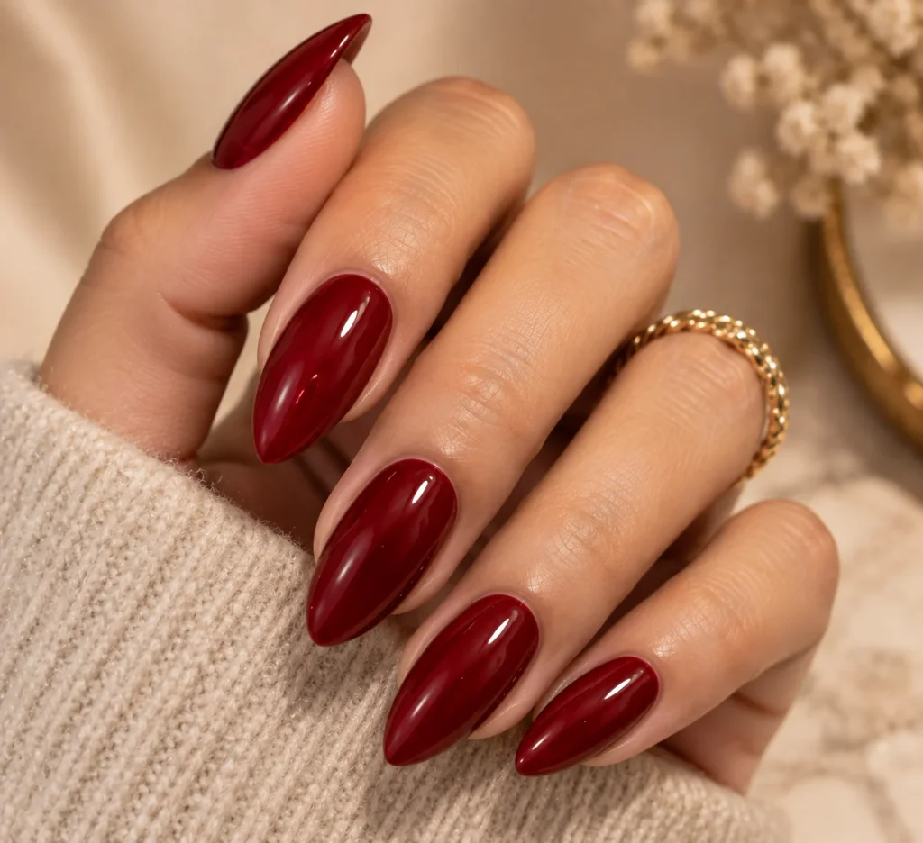Cherry Red Almond Nails
