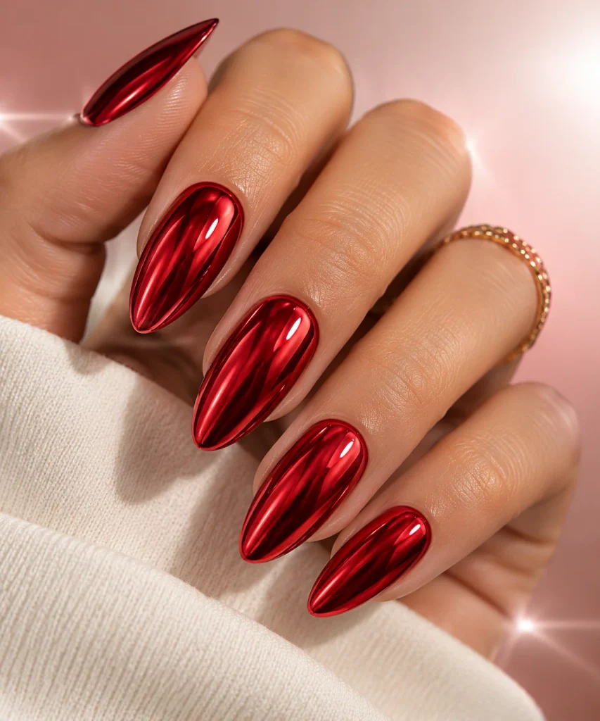 Cherry Red Chrome Nails