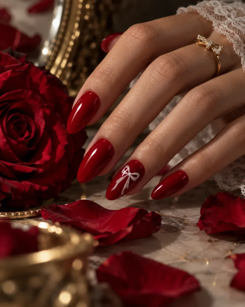 Cherry Red Coquette Nails
