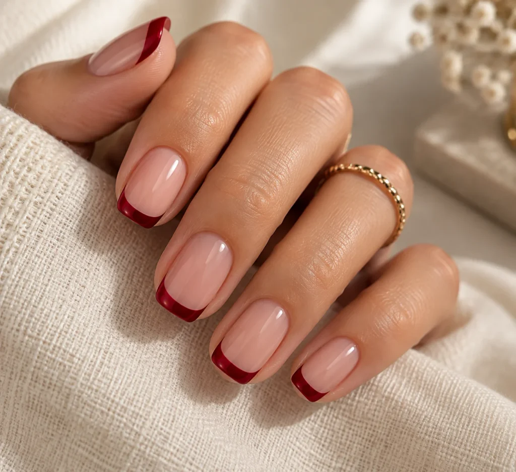 Cherry Red French Tip Nails