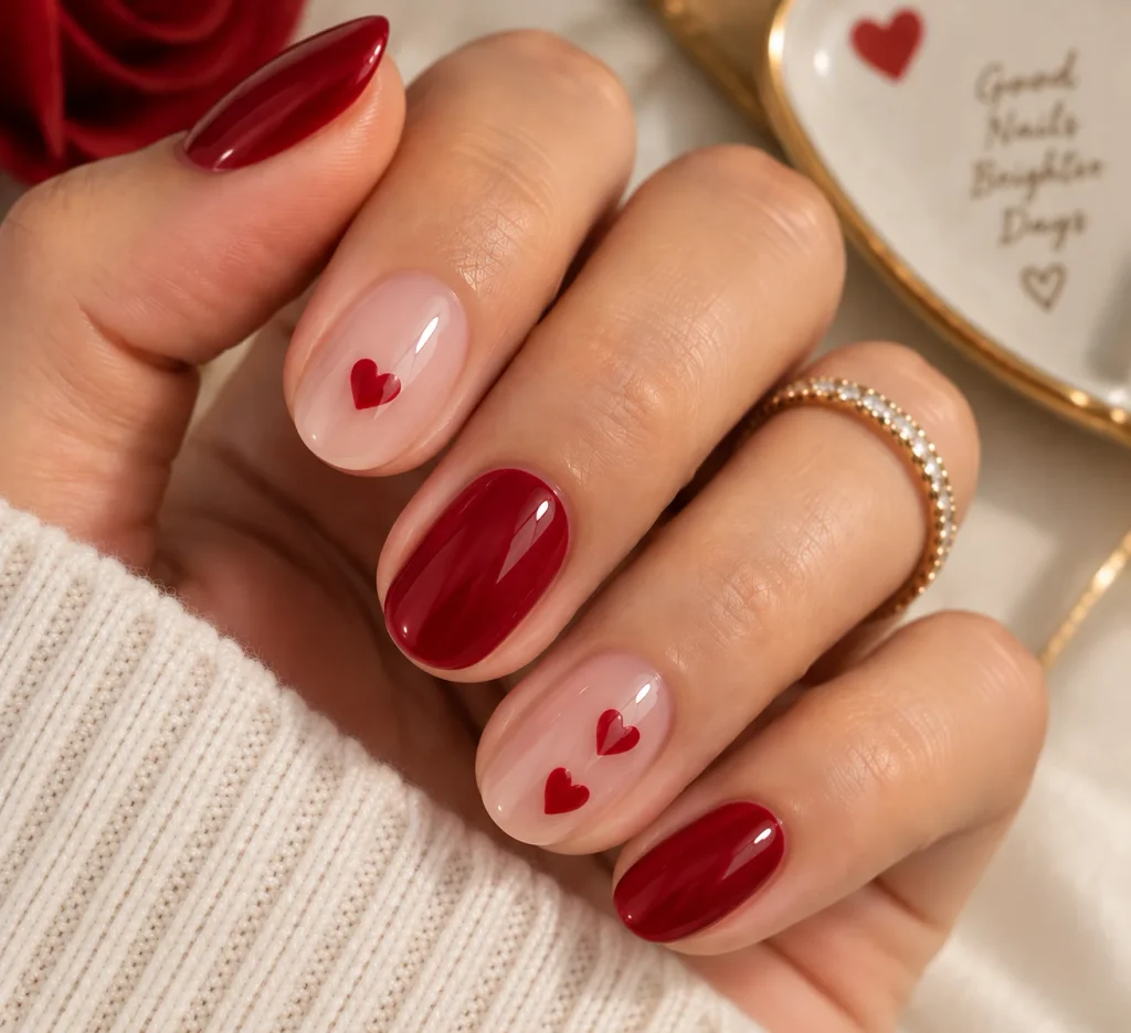 Cherry Red Heart Nail Art