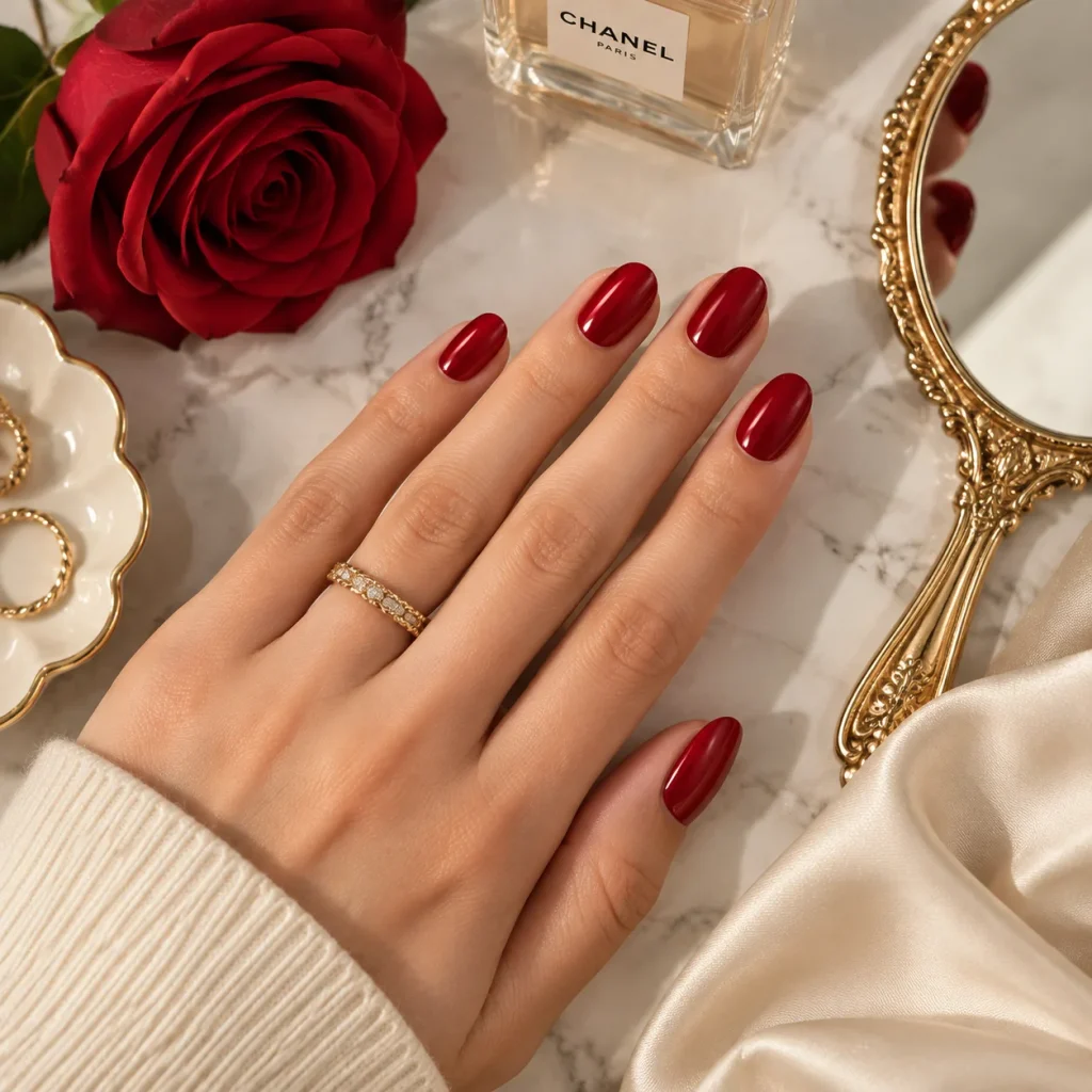 Cherry Red Minimal Accent Nails