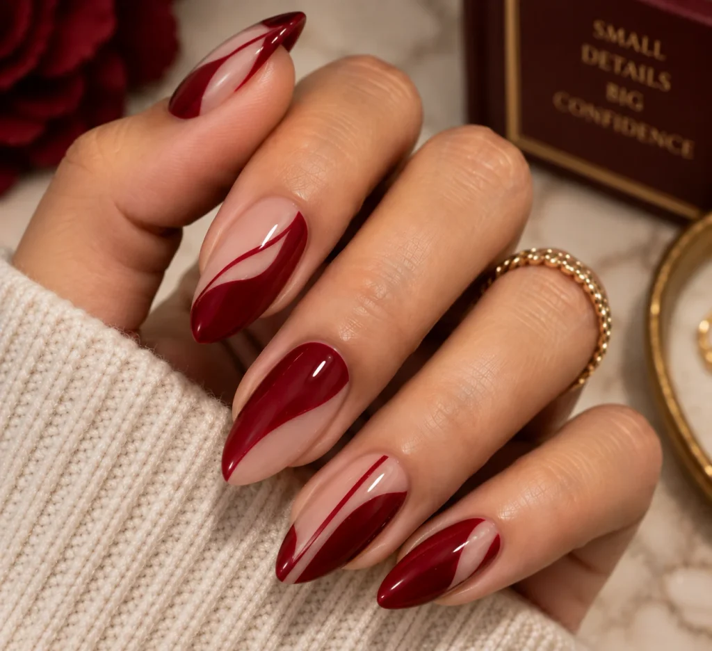 Cherry Red Negative Space Nails