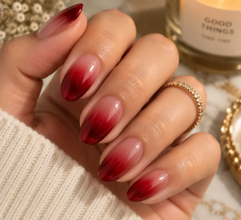 Cherry Red Ombre Nails