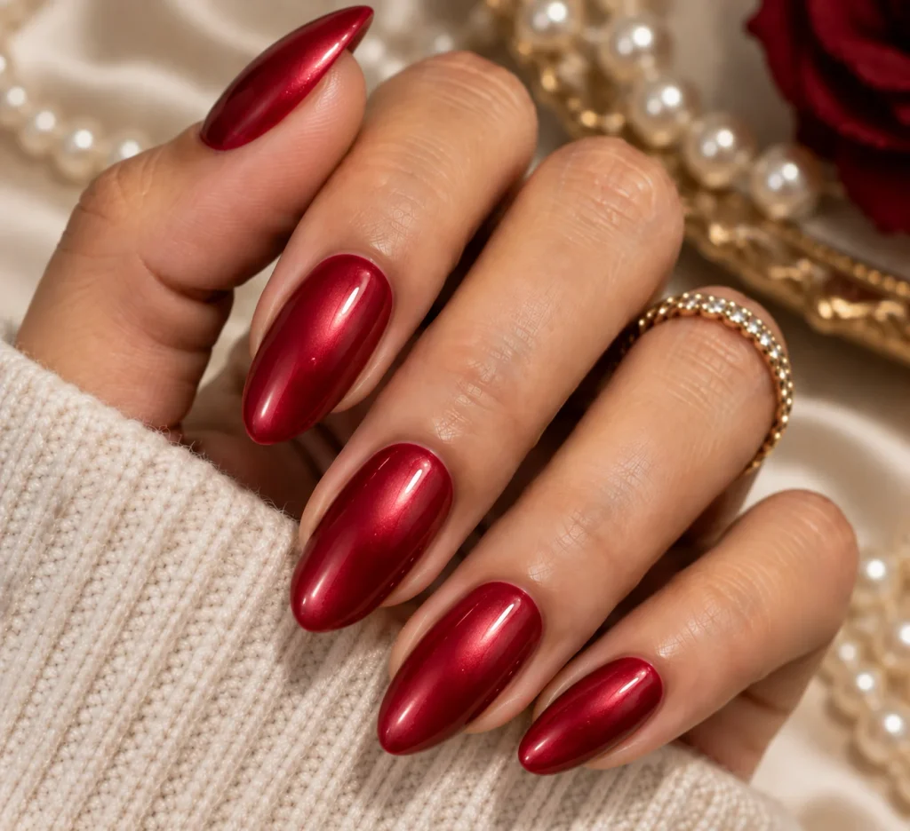 Cherry Red Pearl Nails