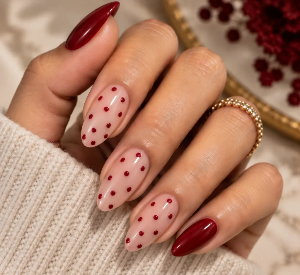 Cherry Red Polka Dot Nails