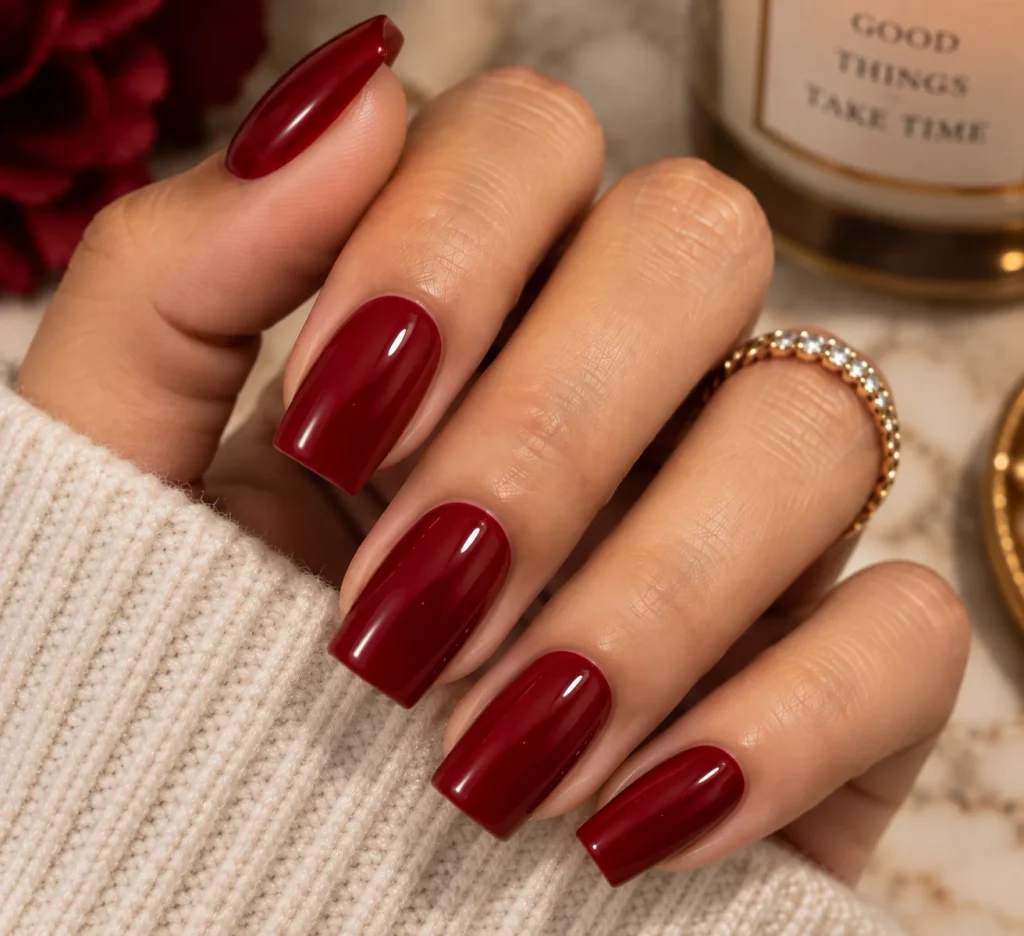 Cherry Red Square Nails