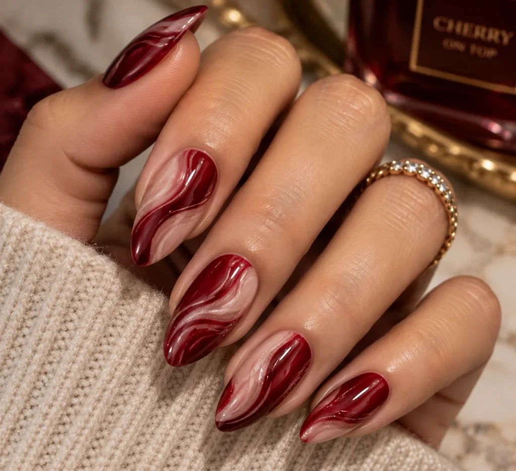 Cherry Red Swirl Nail Art
