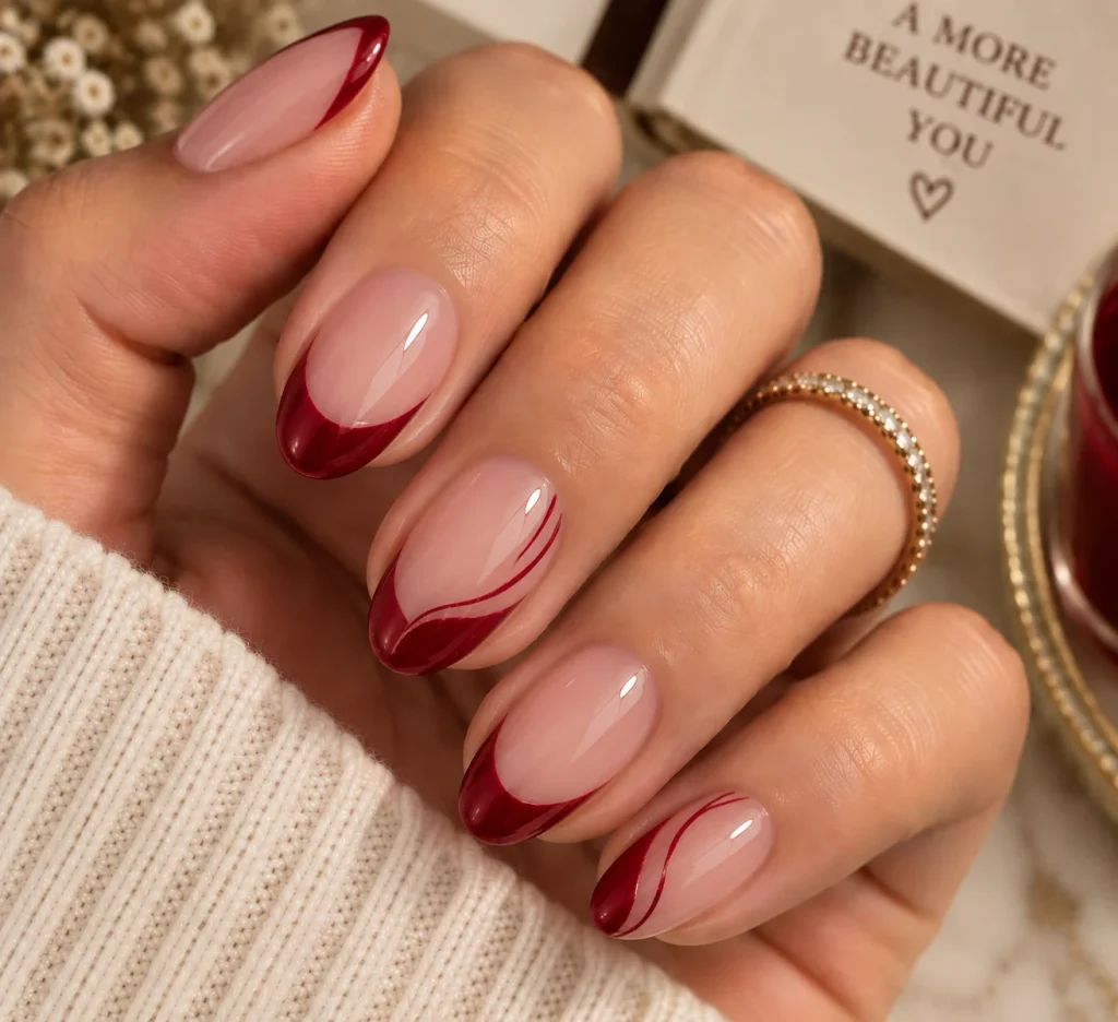 Cherry Red and Nude Nails